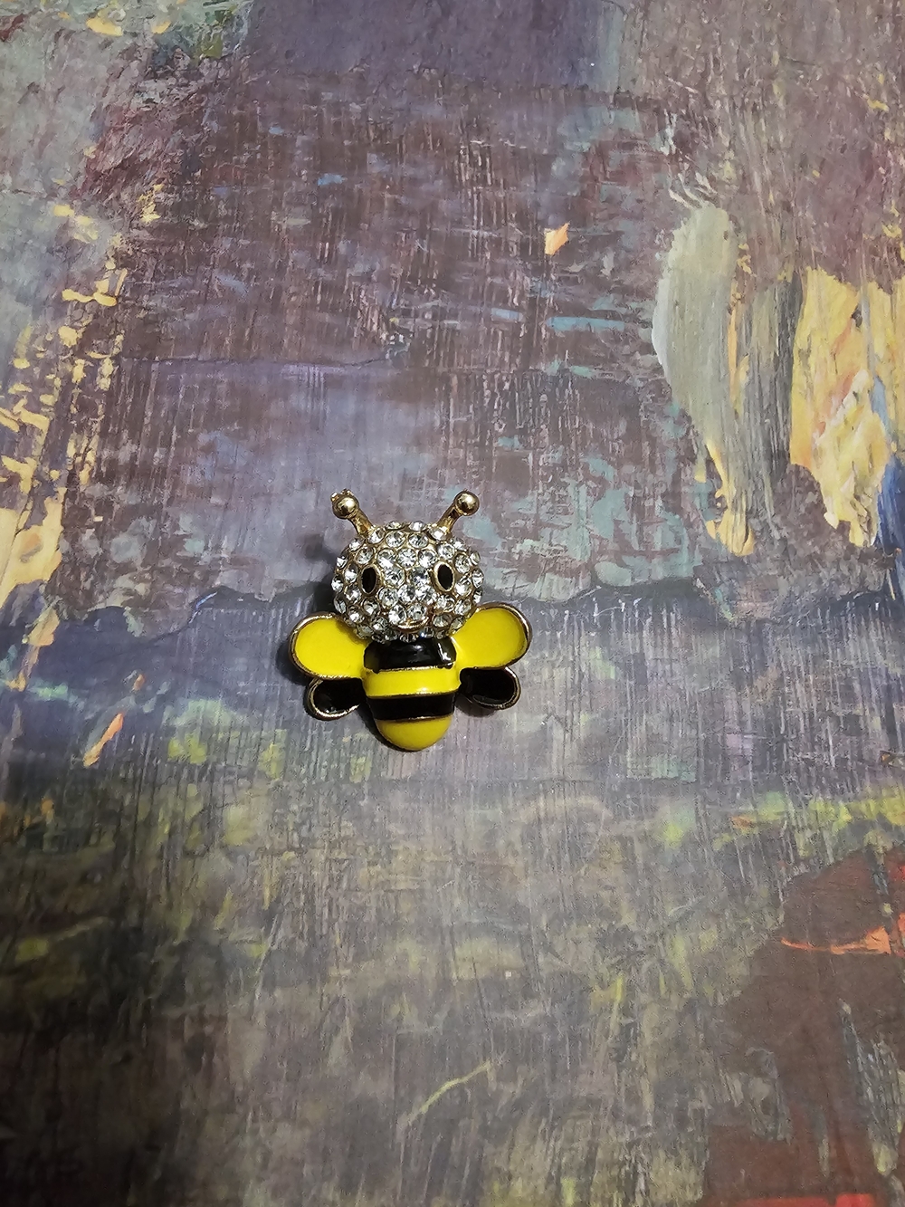 Crystal Bee Brooch - Yellow & Black Enamel Bee Pin